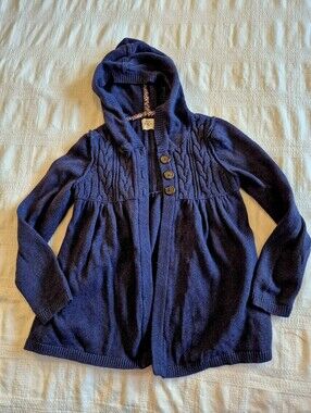 Mini Boden girls 7 - 8 years navy hooded button up sweater VGUC